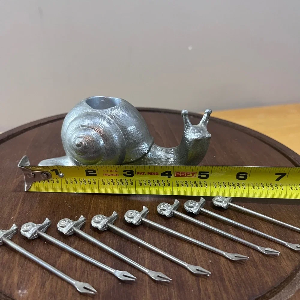 Vtg Silver Metal Snail Cocktail Pick Set 8‎ Piece Appetizer Forks Cottagecore
